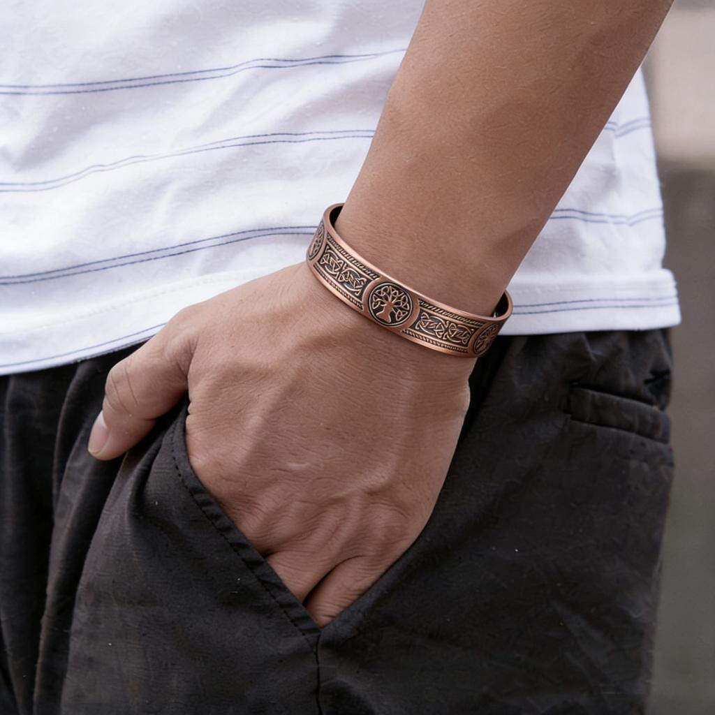 Vinterly Pure Copper Bracelets Vintage Viking Yggdrasil 15mm Adjustable Cuff Bangles Health Energy High Magnet Jewelry Resizable