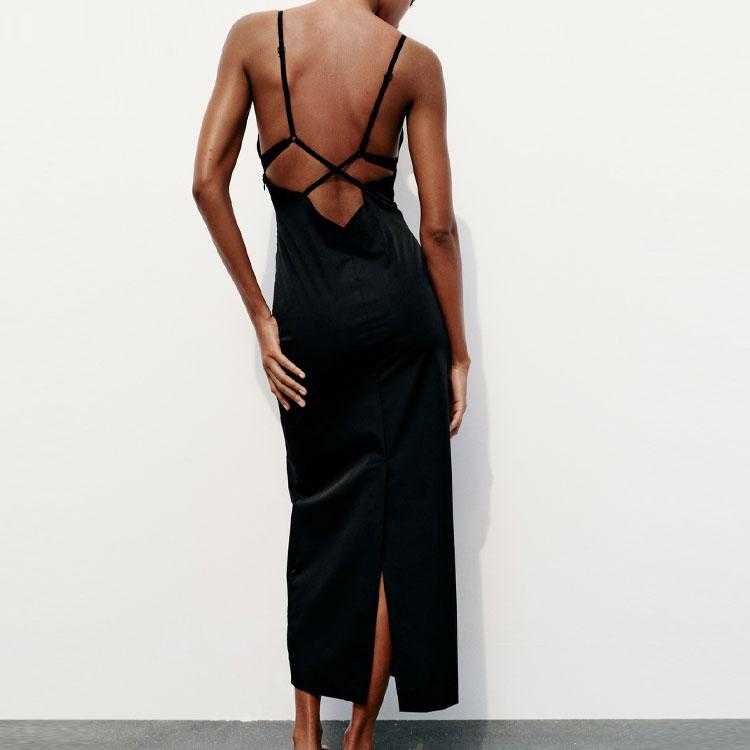 Zara Solid Color Comfortable Casual Versatile Cami Dress Women Dresses Black 4661320-800