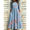 Women's Crew Neck Long Sleeve Loose Fit A-Line Midi Dress Casual 3D Floral Print