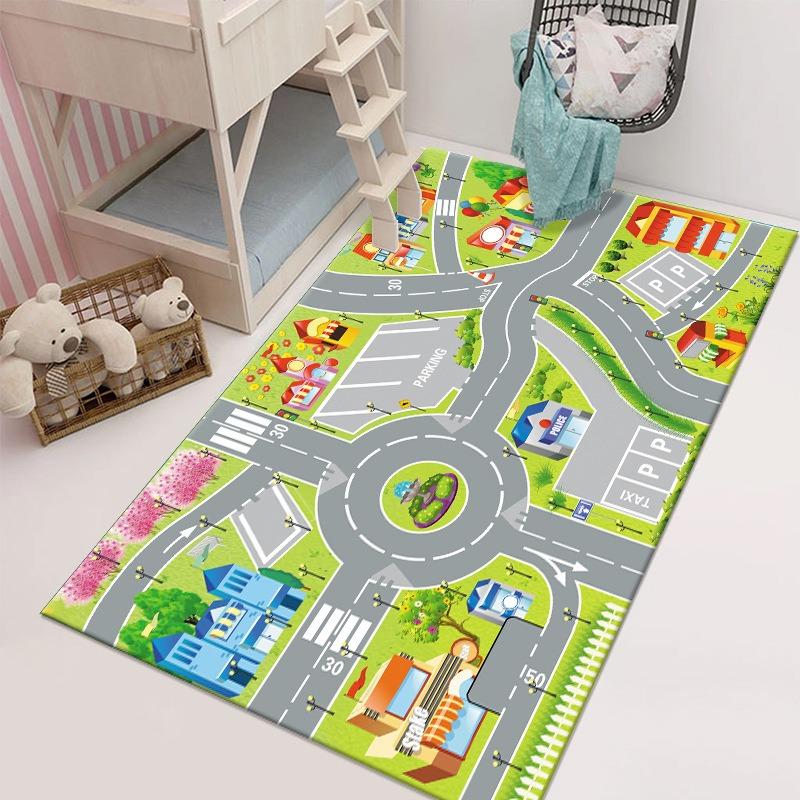 City Traffic Parking Carpet Cartoon Educational Children Play Mat Non Slip Rugs for Bedroom Decor Home Decoration Washable Rug