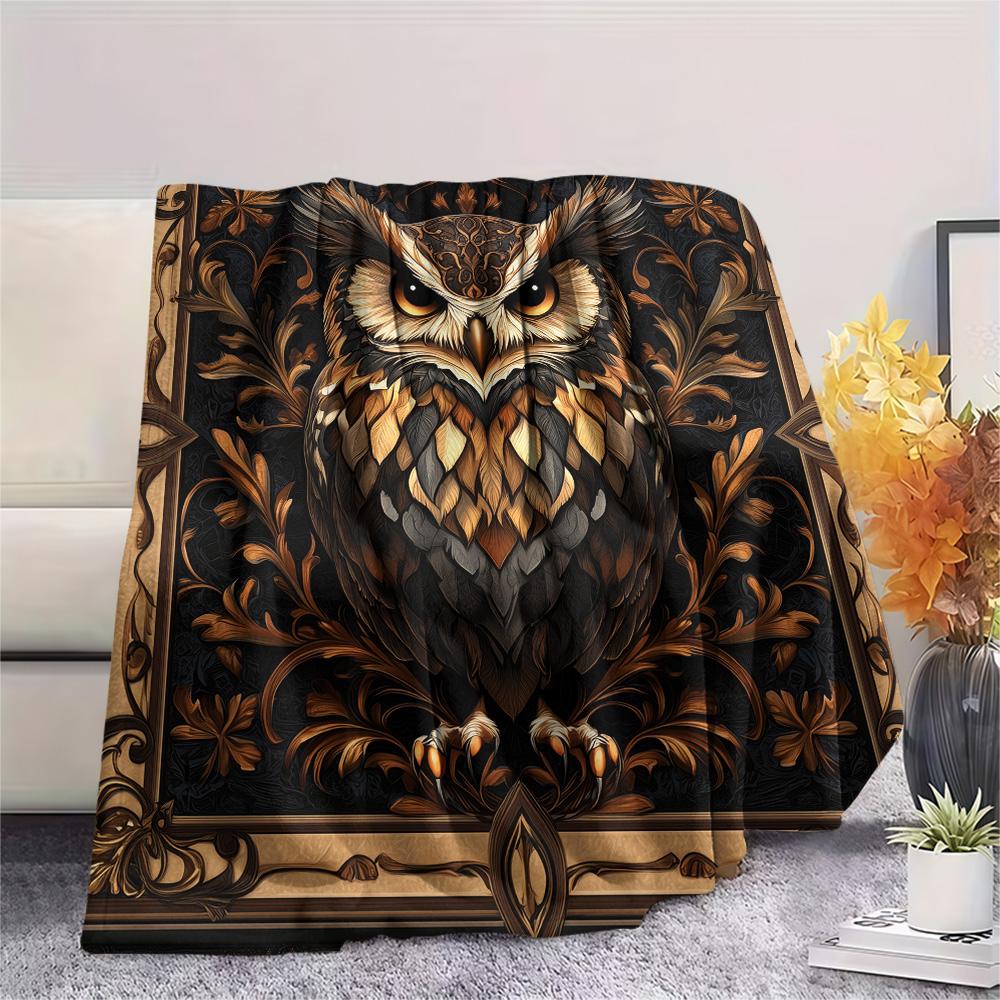 Vintage Patterned Owl Print Flannel Blanket, High quality Comfortable for All Seasons, Home Decor, Warmth and Comfort