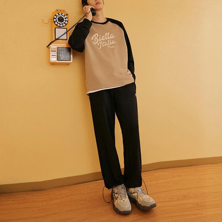 FILA American Vintage Autumn Printed Letter Spliced Round Neck Pullover Sweatshirt Unisex sweatshirt Light-Sand Army-Green F11U339205FKK