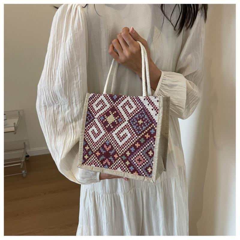 Bolsa de pano de vela nacional feminina verão moda portátil lancheira de linho bolsa bento