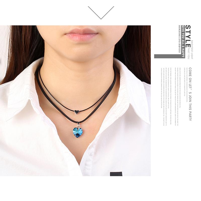 Vintage Original Heart Crystals From Austria Choker Necklaces For Women Double Rope Chain Statement Necklaces Wedding Jewelry