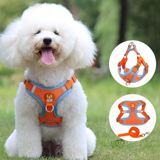 1 Set Dog Collar Adjustable Reflective Faux Suede Comfortable Pet Dog Harness Vest Walking Leash Pet Supplies