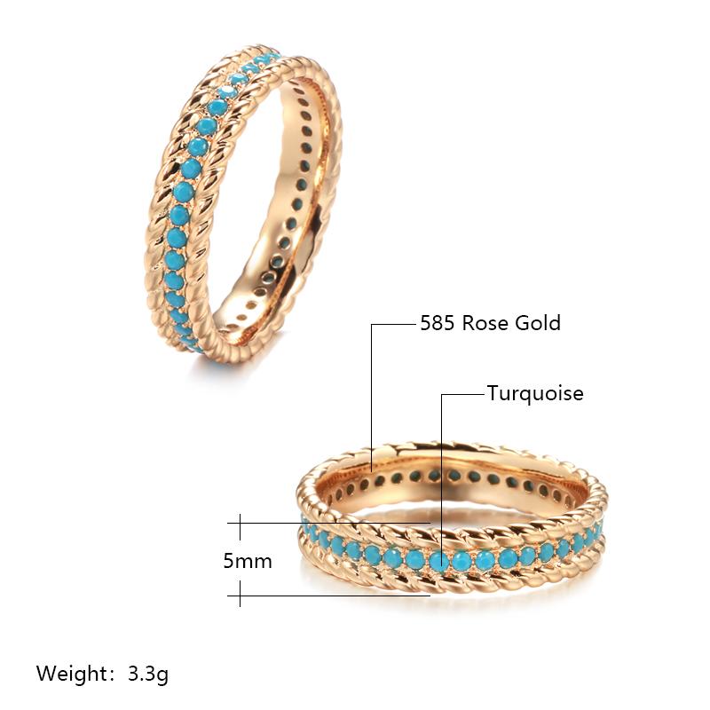 New  Rose Gold Full Circle Ring Luxury Stackable Turquoise Finger Ring For Women Fine Daily Vintage Jewelry