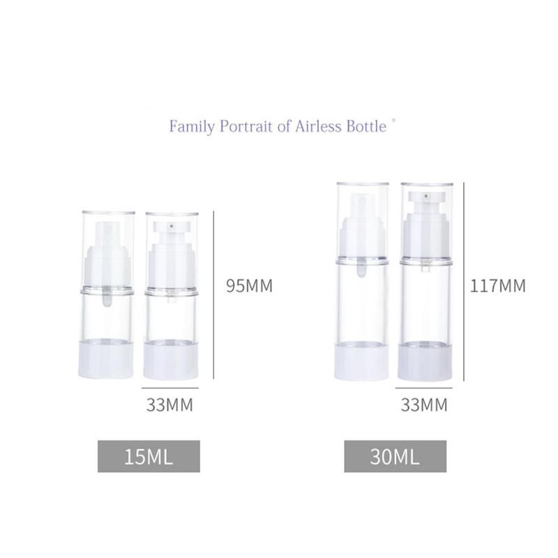 15Ml-100Ml Airless Lotion Cream Pump flaska påfyllningsbara genomskinliga resebehållare