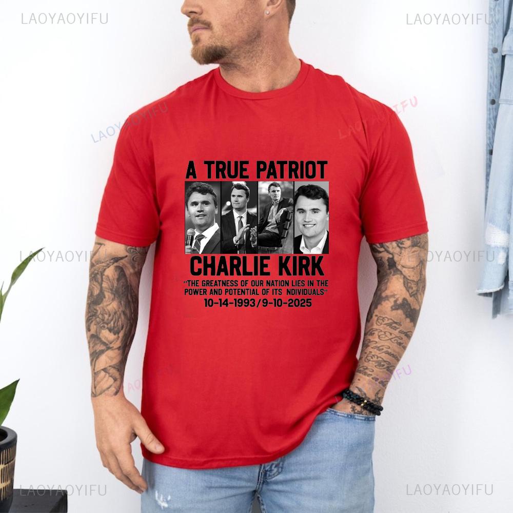 A True Patriot Charlie Kirk Shirt Rest in Peace Charlie Kirk 19932025 Thanks for The Memory Graphic T Shirts Woman Man Cotton