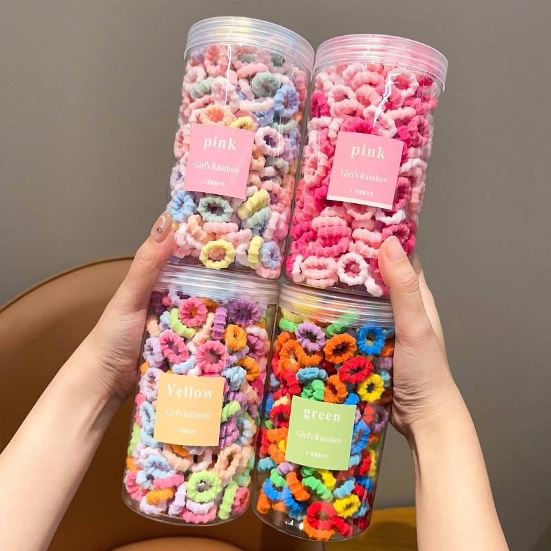200pcs/set Girls Fluffy Hair Tie Jars Soft Textured Small Scrunchies Perfect Daily Hairstyling Cute Hair Bands Ponytails Adorable Vibrant Hair Tie