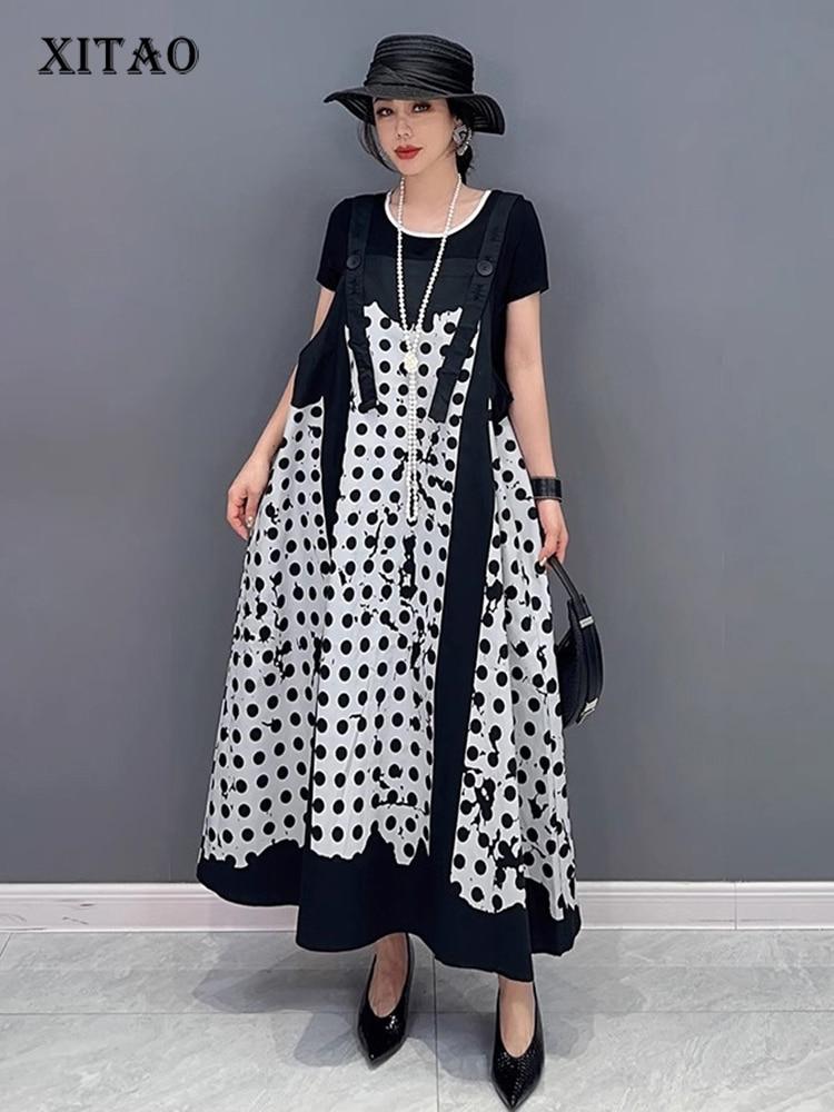 

XITAO повседневное платье с бретельками в горошек, трендовое свободное платье HQQ0721