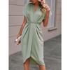 Women's Fashion Summer Spring Solid Color Print Short Sleeve V-Neck High Waist Casual Dresses