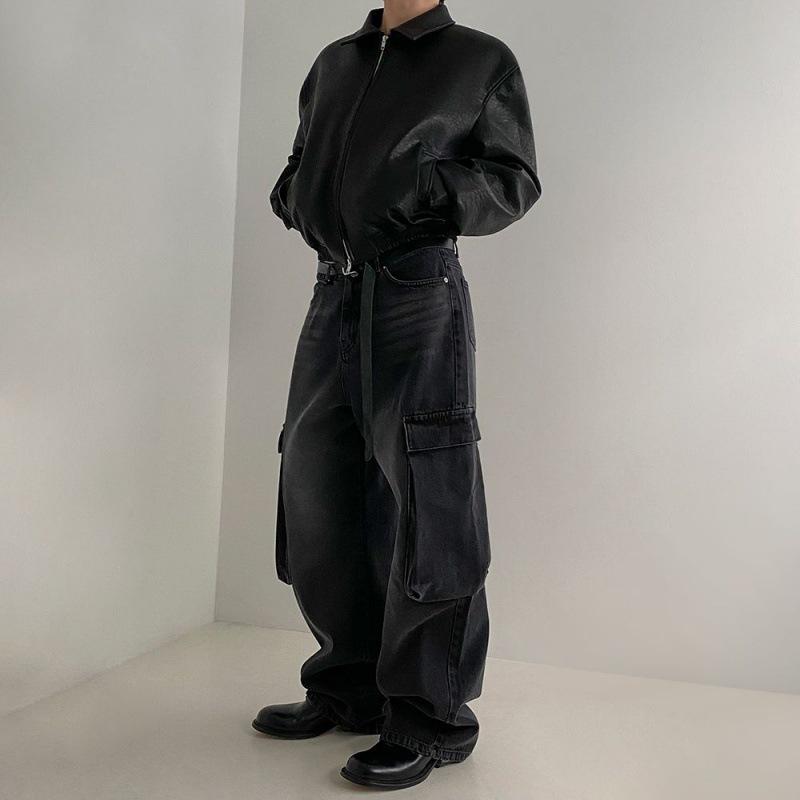 EastRogue Maillard Retro Short Leather Jacket Men's Loose Lapel Jacket Korean Version Trend Made of Worn Leather Jacket