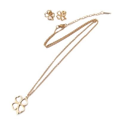 [P5055] - Necklace Set + Pink Gold 'Clover' Steel Buckles (gold Pink)
