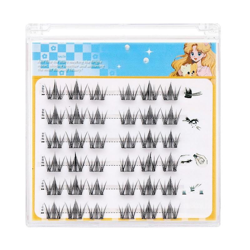 1 PACK/6 Reihen klebefreie dicke Comic-Wimpern, fotogene segmentierte Sonnenblumen-Loli-Falsche Wimpern