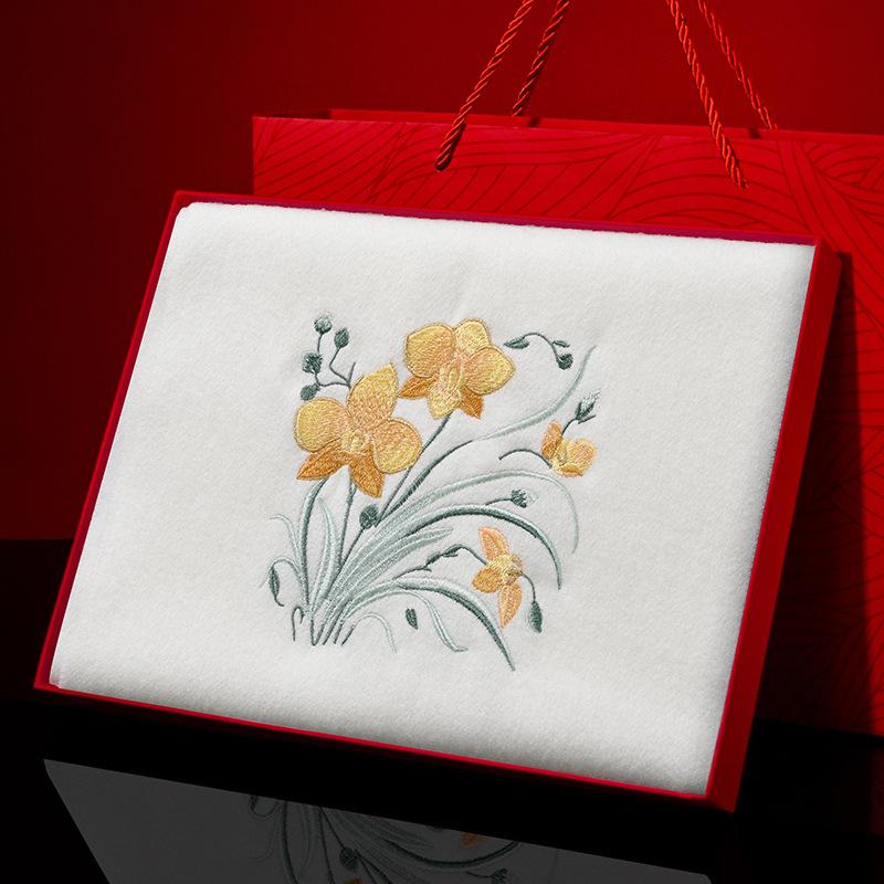 Mid-Autumn Winter Thickened Warm Embroidered Flower Wool Scarf Shawl Female Elegant High-end Gift Scarf