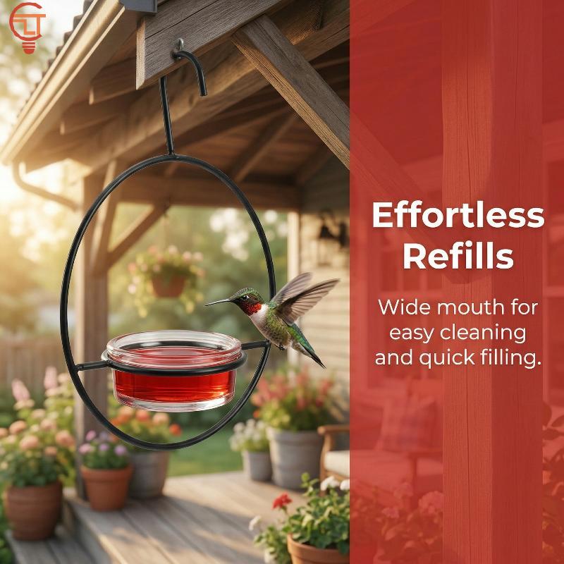 

Garden Hummingbird Feeder Metal Hanging Design with Transparent Red Glass Leakproof for Patio Outdoor Use A