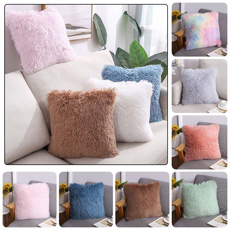 Cushion Fluffy Square Plush Pillow Covers Shaggy Scatter Sofa Pillowcase Decor