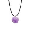 Natural Irregular Amethyst Raw Stone Necklace Black Leather Rope Purple Crystal Pendant Necklace Women Fashion Ornament Daily Wear Accessories