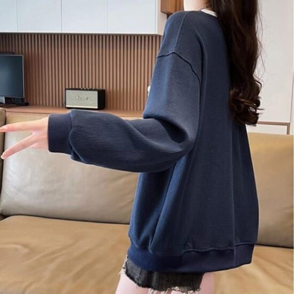 Navava Women Fleece Flower Color Block Round Neck Long Sleeve Sweatshirt Nt2121