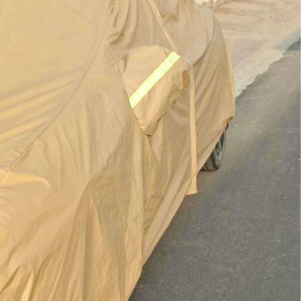 Khaki Thickened Car Cover: Snow, Rain & Sun Protection with Heat Insulation and Logo Print