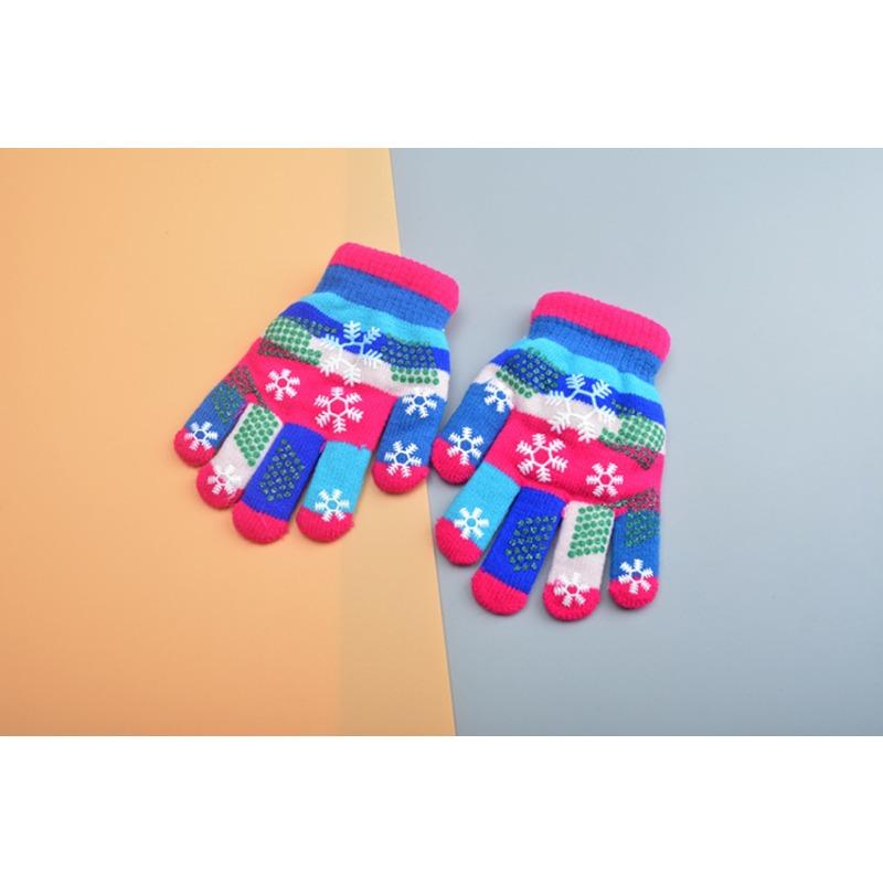 Mary Children's Gloves, Five-finger Baby Autumn and Winter Colored Snowflakes, Six-color Students and Children Double-layer Thickened Warm
