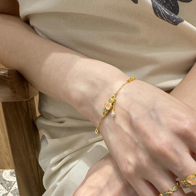 Vintage Wire Drawing Gourd Crystal Bracelets for women Light Luxury Chinese Style Charm bangles Party Wedding Romantic