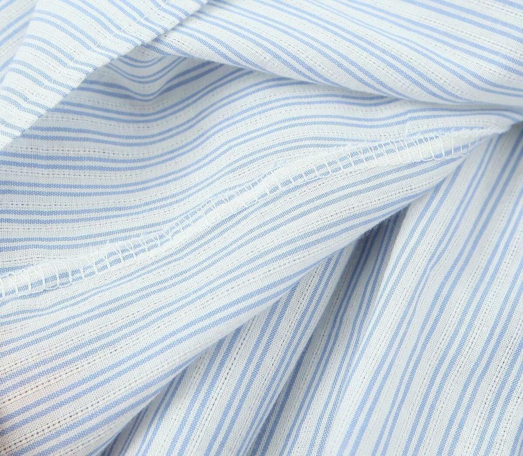 2024 Summer Women's European & American French-Style Striped Off-Shoulder Ruched Mini Dress