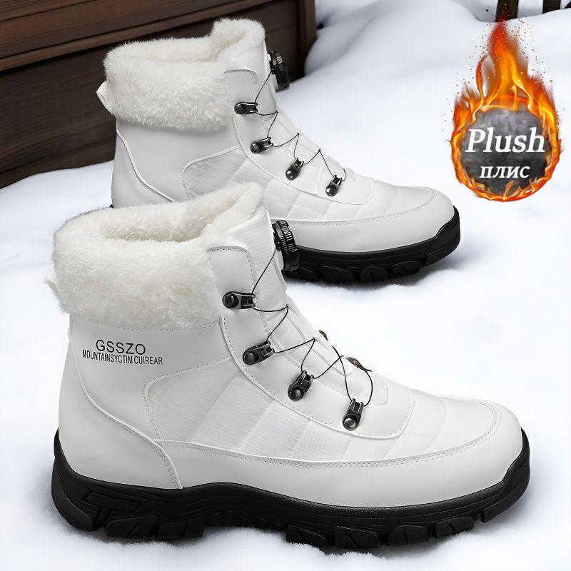 Mens Large Size Thick Sole Winter Warm Fur One Snow Boots Padded Lined Ankle Boots Anti-slip Hiking Casual Sports Cotton Boots