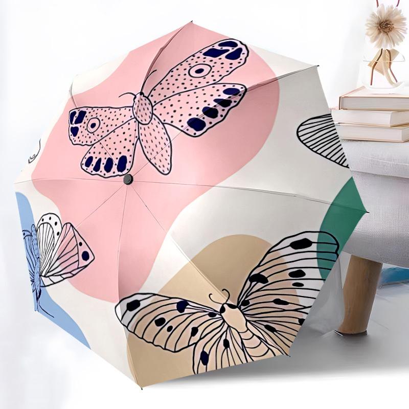 1pc Butterfly Pattern Automatic Open/close Folding Umbrella, Compact Portable Travel Umbrella, Durable Construction Yy251230152
