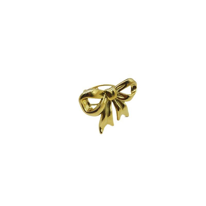 18k Gold Stainless Steel Bow Pendant Necklace with Earrings & Adjustable Ring Set