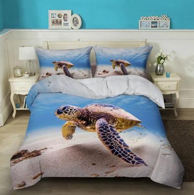 3D Meeresschildkröten Bettwäsche Set Ozean Bettbezug Set Petrol Mediterraner Stil Bettbezug Queen King Einzelgröße Schlafzimmer Dekoration