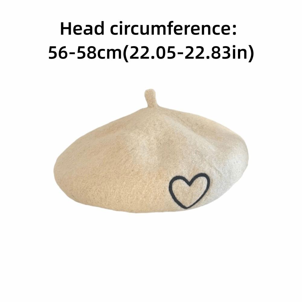 Heart Embroidery Knitted Beret Hat Round To Painter Beret Cap Autumn and Winter