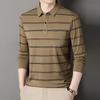 Spring And Autumn High-End Business Casual Polo Shirt For Middle-Aged Men Turn-Down Collar Long Sleeve Striped Versatile T-Shirt For Men