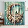 2PCS Blue Bottom Islamic Element Floral Curtains   Romantic Style   Living Room and Bedroom   Drawbar Pocket Decoration