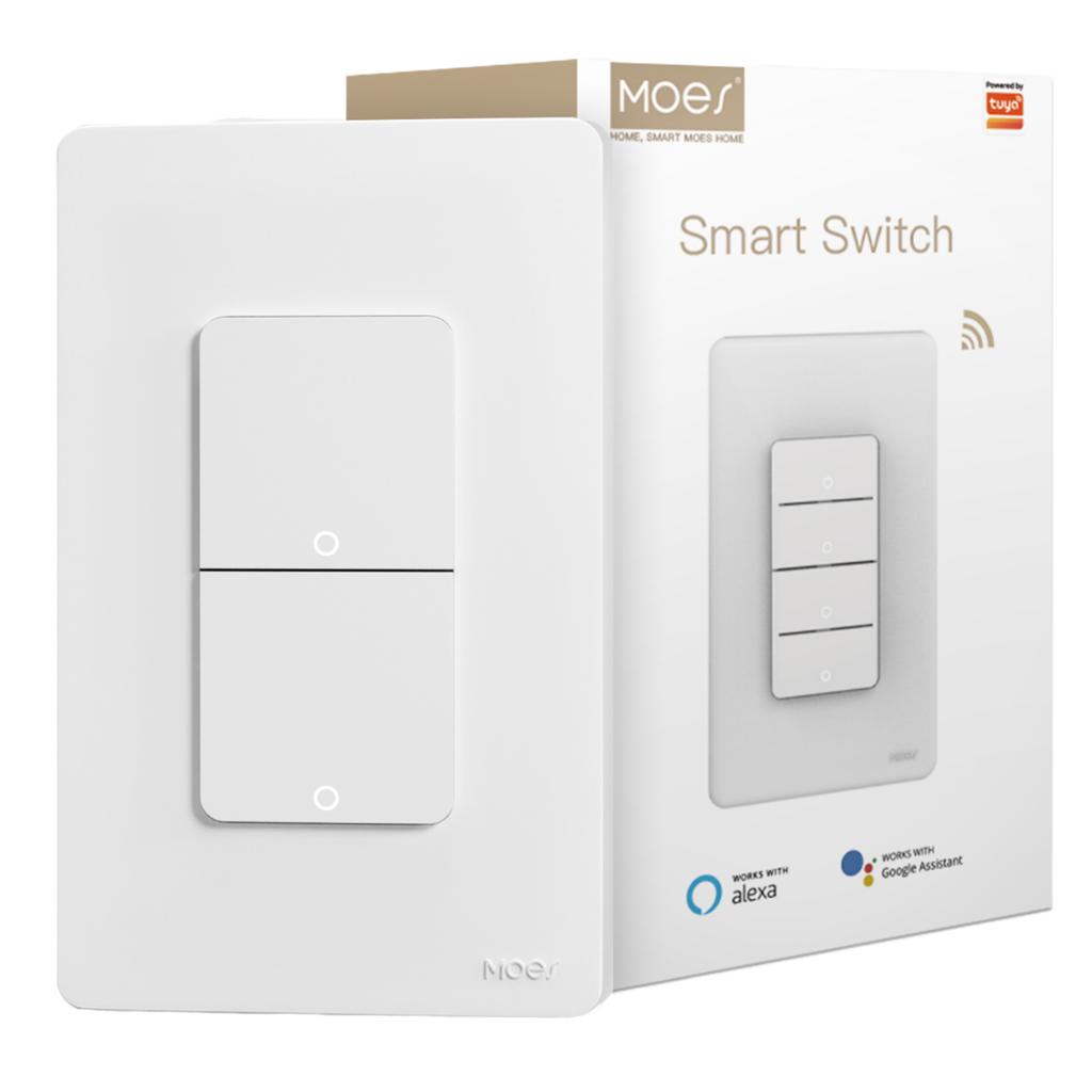 MOES per Tuya Wifi Interruttore Luce Intelligente Pulsante a Pressione US Interruttore a Parete Compatibile Alexa Google Home Non Richiede Filo Neutro Max. 10A