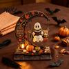 Ozdoba Duch Półksiężyca Huśtająca się na Halloweenowa Dekoracja Straszny Duch/Szkielet do Czytania Drewniany Regał na Książki Unikalna Dekoracja Stołu do Kącika Domowego,