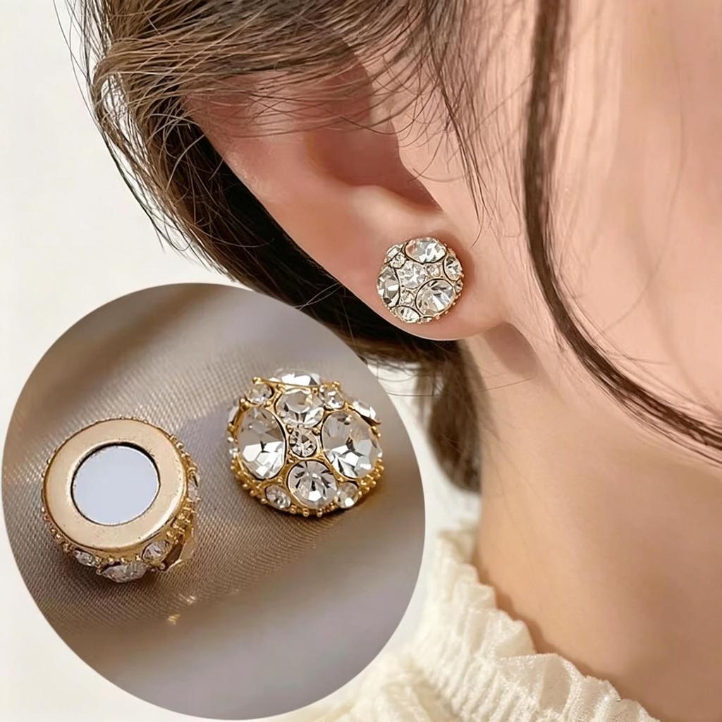 Elegantné magnetické diamantové spony do uší, ideálne pre neprepichnuté uši. Japonsko-kórejský módny doplnok pre špičkový vzhľad celebrít.