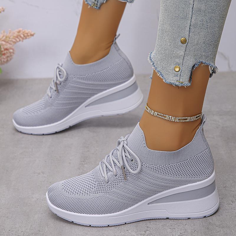 Fashion Women's Breathable Knitting Wedge Sneakers Thick Sole Slip On Casual Sneakers Woman Comfortable Soft Sole Casual Sports Shoes 43