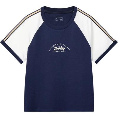 Sport Lifestyle Series Letter Round Neck Color Block Short Sleeve T-Shirt Women Tops AHSW606-2