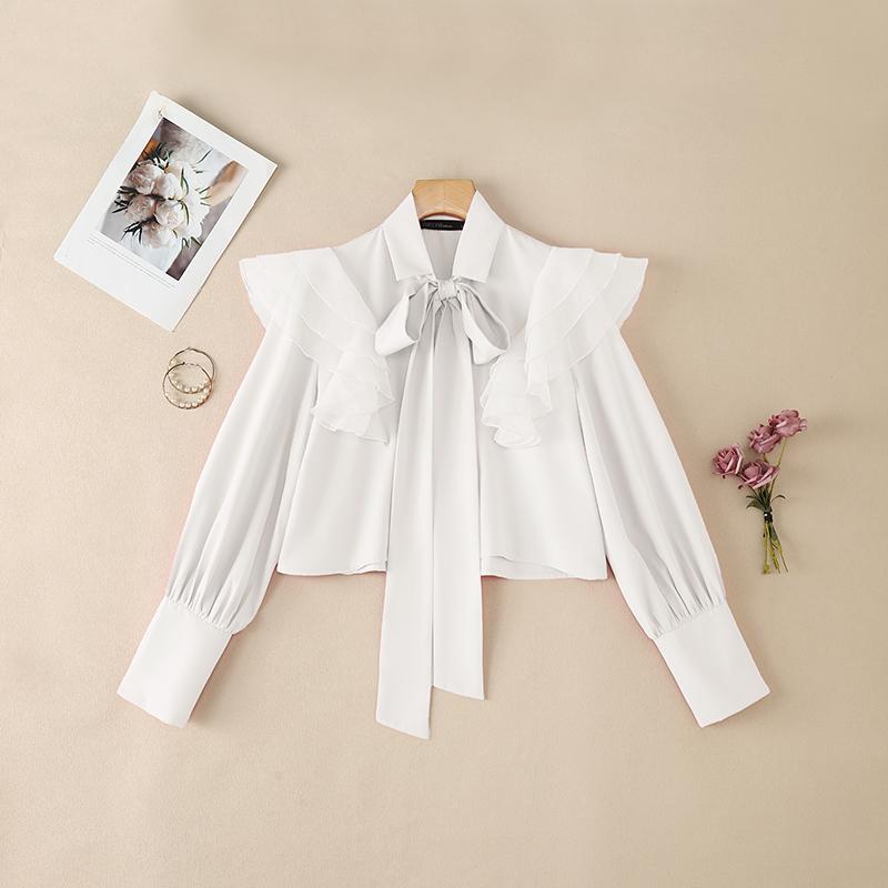 ZANZEA Women Lapel Collar Casual Long Sleeve Ruffles Splice Blouse S белый