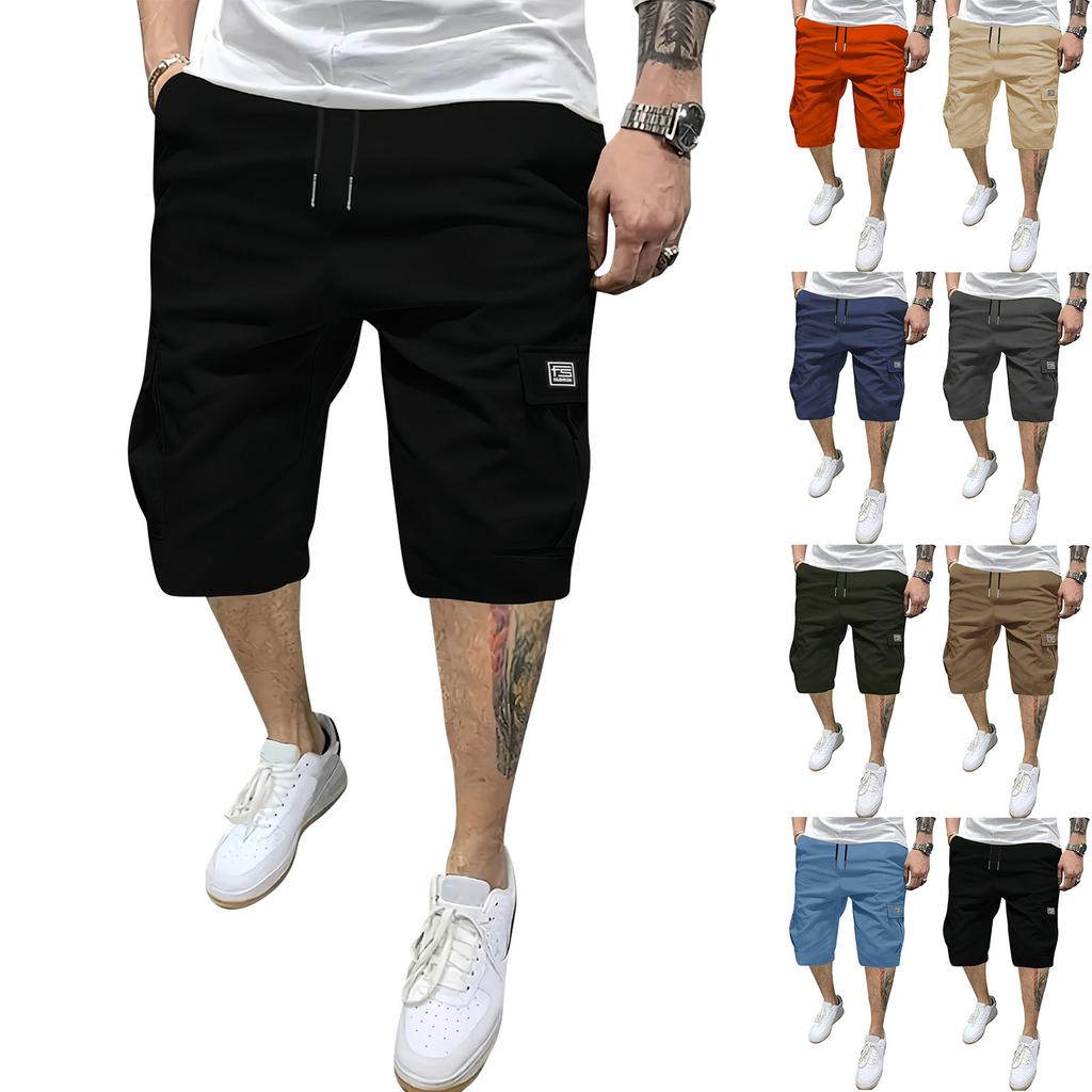 Men's Cargo Shorts Multi Pocket Relaxed Fit Drawstring Waist Casual Knee Length Shorts for Daily Wear