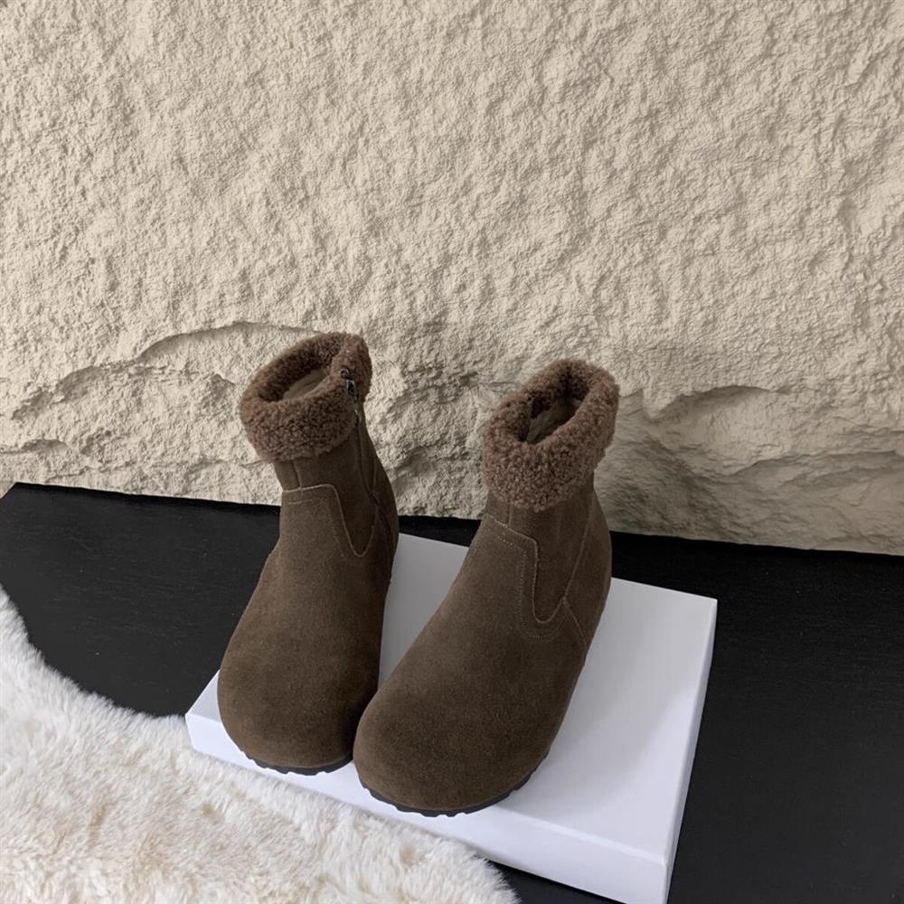 2025 autumn and winter new thickened velvet inner fluffy short boots autumn and winter new warm side zipper boots cotton boots