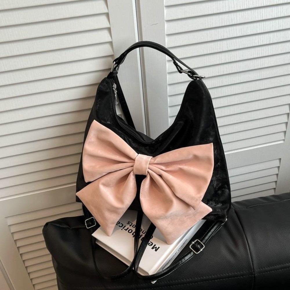 

Y2K Large Capacity Handbag Sweet PU Backpack Portable Bow Shoulder Bag Students чёрный
