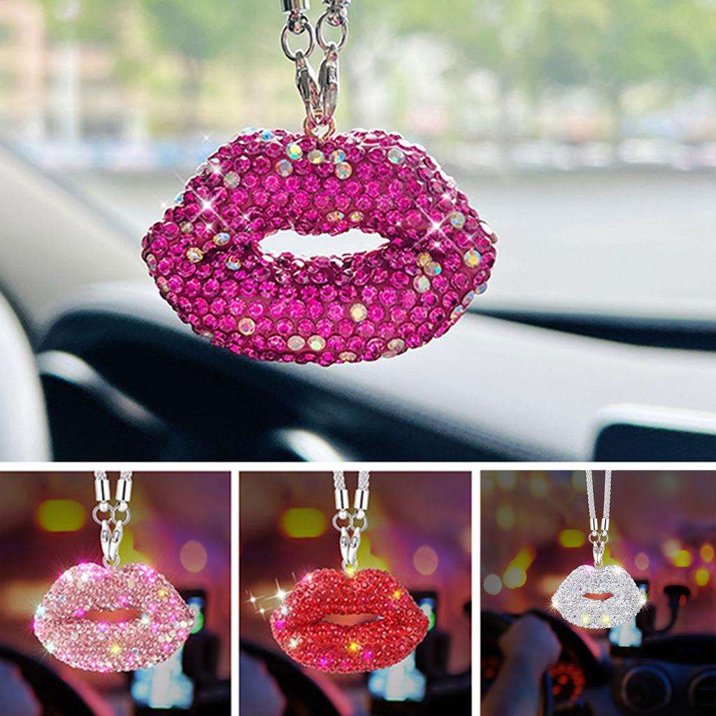 Bling Lip Diamond Crystal Rear View Mirror Charm Car Interior Decoration Pendant Fashionable Rear Mirror Charm for Women