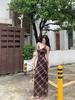 French Lattice Strap Dress: Slimming, Waist-Cinched Retro Summer Beach Dress for Pear-Shaped Women