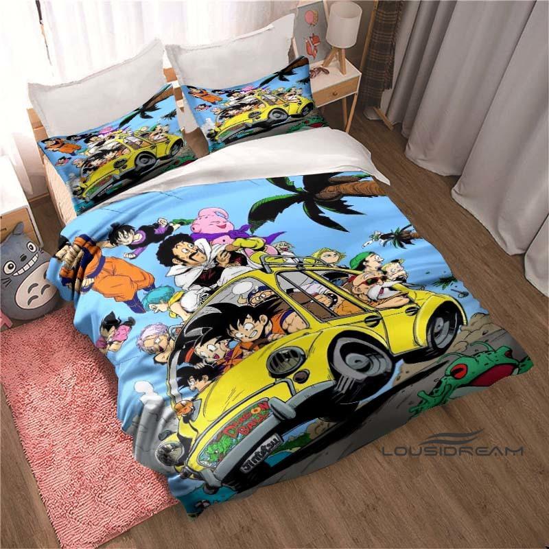 New 2026 3D Printed DRAGON BALL Bedding Set – Duvet Cover and Pillowcases Feature Adorable Cartoon Designs.