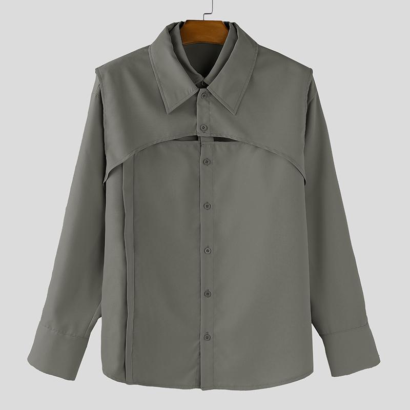 INCERUN Men Long Sleeve Button Down Removable Two-piece Casual Loose Tops Shirts