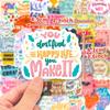 50 Stickers Pink Inspirational Text English Phrases Water Cup Notebook Sticker Waterproof Sticker