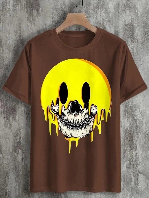 Melting Smile Skull Drip Dark Aesthetic Graphic T-Shirt L