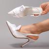 Fashion Brand Luxury Satin 2025 High Heeled Dress Shoes for Ladies Elegant Bowknot Pointed Toe Shallow Wedding Party Prom Women Pumps